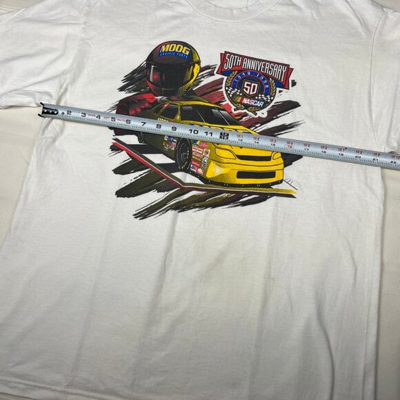 Vintage White Nascar 50th Anniversary Moog Chasis Parts Hanes T Shirt Mens L - Picture 7 of 15